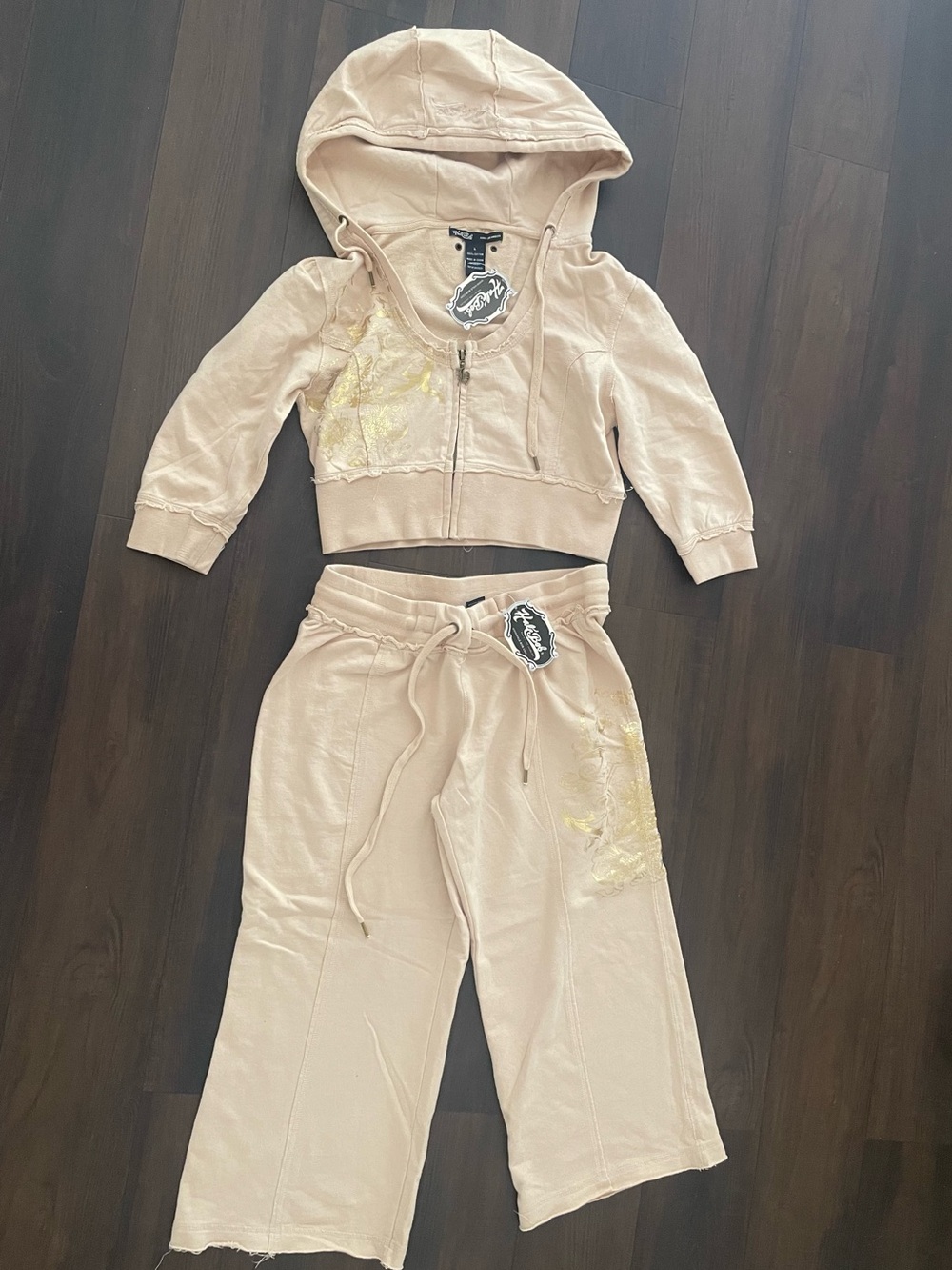 NWT Hale Bob Vintage Y2K 2-Piece Tracksuit Cropped Hoodie Wide-Leg Capri Pants